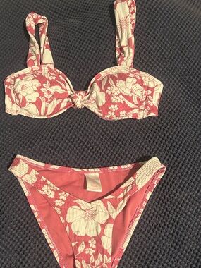 Xhilaration Pink & White Floral Knot-Front Bikini Set